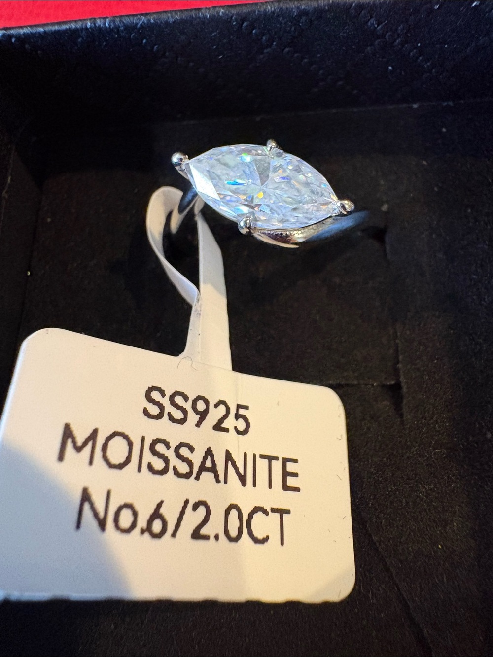 Marquise Moissanite Sterling Silver Ring - 2 Carat Size 6